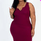 Plus size casual bodycon midi dress featuring a ribbed detail and split neckline