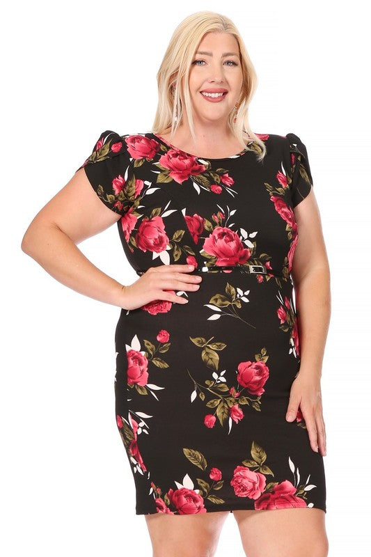 Plus size, floral print, pull on sheath dress