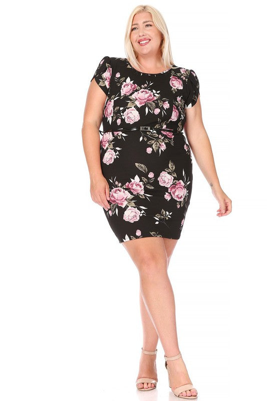 Plus size, floral print, pull on sheath dress