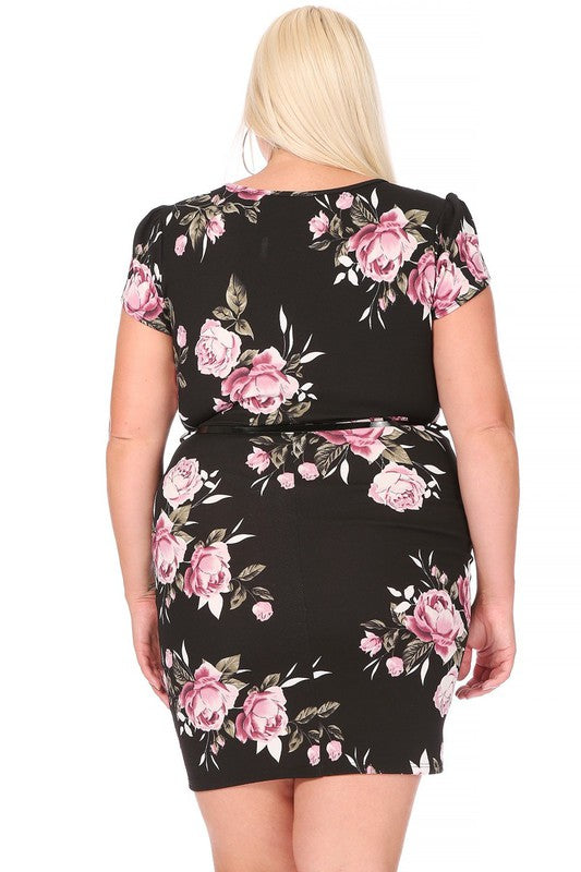 Plus size, floral print, pull on sheath dress