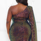 SEQUIN ONE SHOULDER PLUS SIZE MINI DRESS