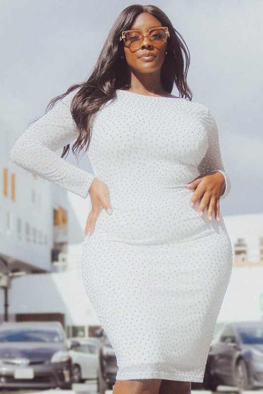 Translucent Rhinestone Plus Midi Dress