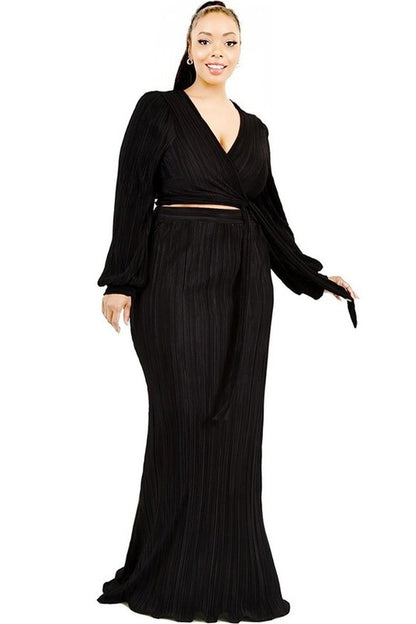 PLUS BISHOP SLEEVE CROP TOP 2 PCS MAXI SKIRT SET