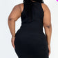 Plus size casual bodycon midi dress featuring a ribbed detail and split neckline