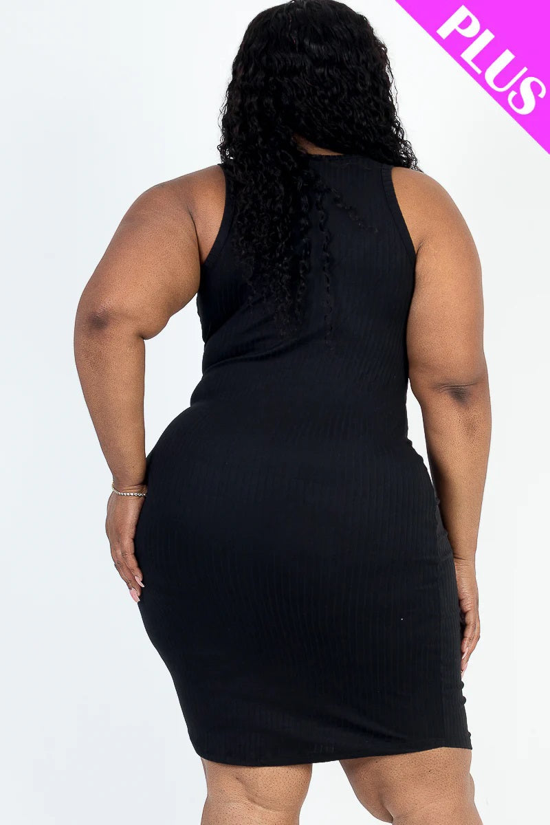 Plus size casual bodycon midi dress featuring a ribbed detail and split neckline