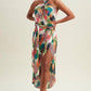 TROPICAL WRAP HALTER DRESS