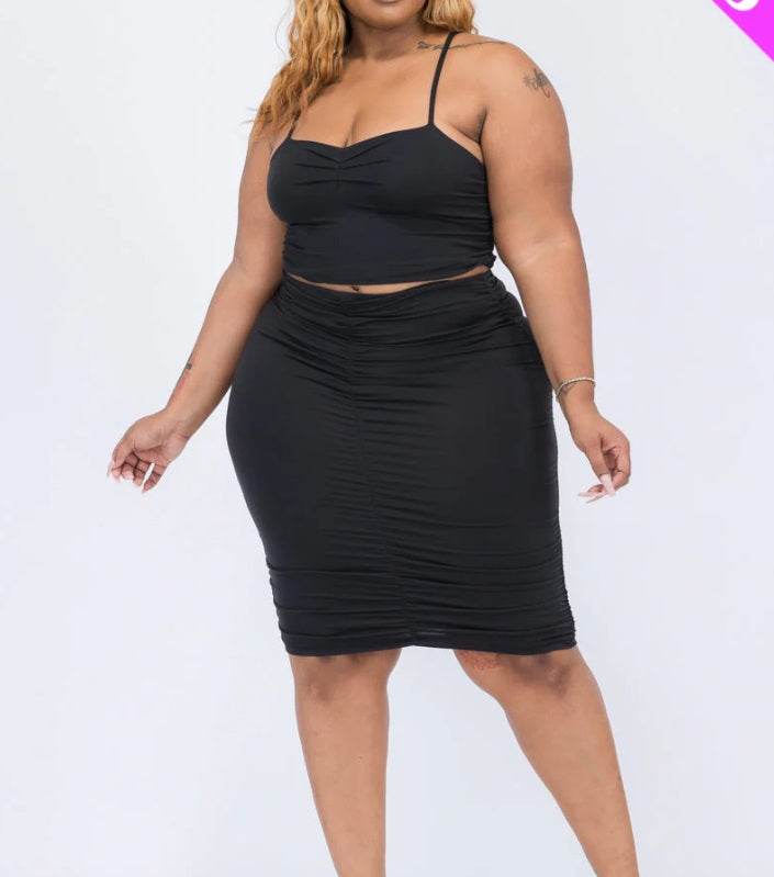 Plus Size Ruched Crop Top and Skirt Set