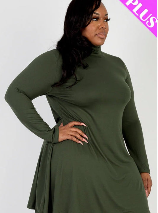 Plus Size Turtle Neck Flare Dress