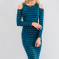 Striped Open Shoulder Bodycon Dress