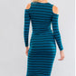 Striped Open Shoulder Bodycon Dress