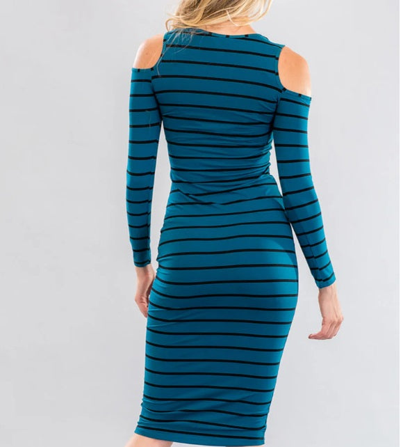 Striped Open Shoulder Bodycon Dress