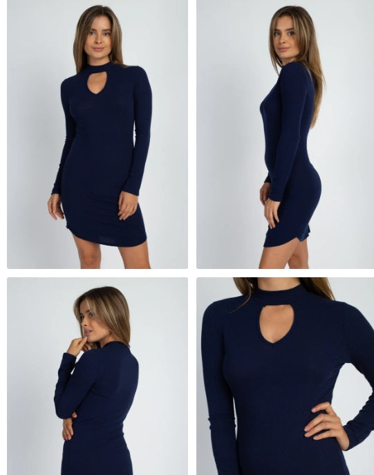 Ribbed Choker Neck Bodycon Dress