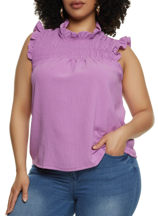 Plus Size Smocked Sleeveless Blouse