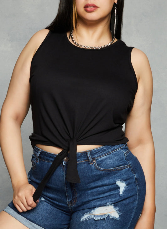 Plus Size Tie Front Tank Top