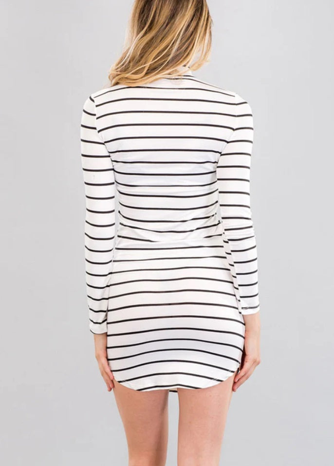 Striped Choker Neck Bodycon Dress