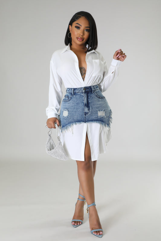 Class Act Denim Patch skirt Dress