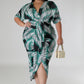 Palm leaves print plus dress