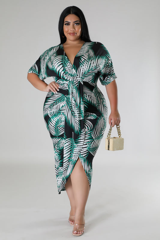 Palm leaves print plus dress