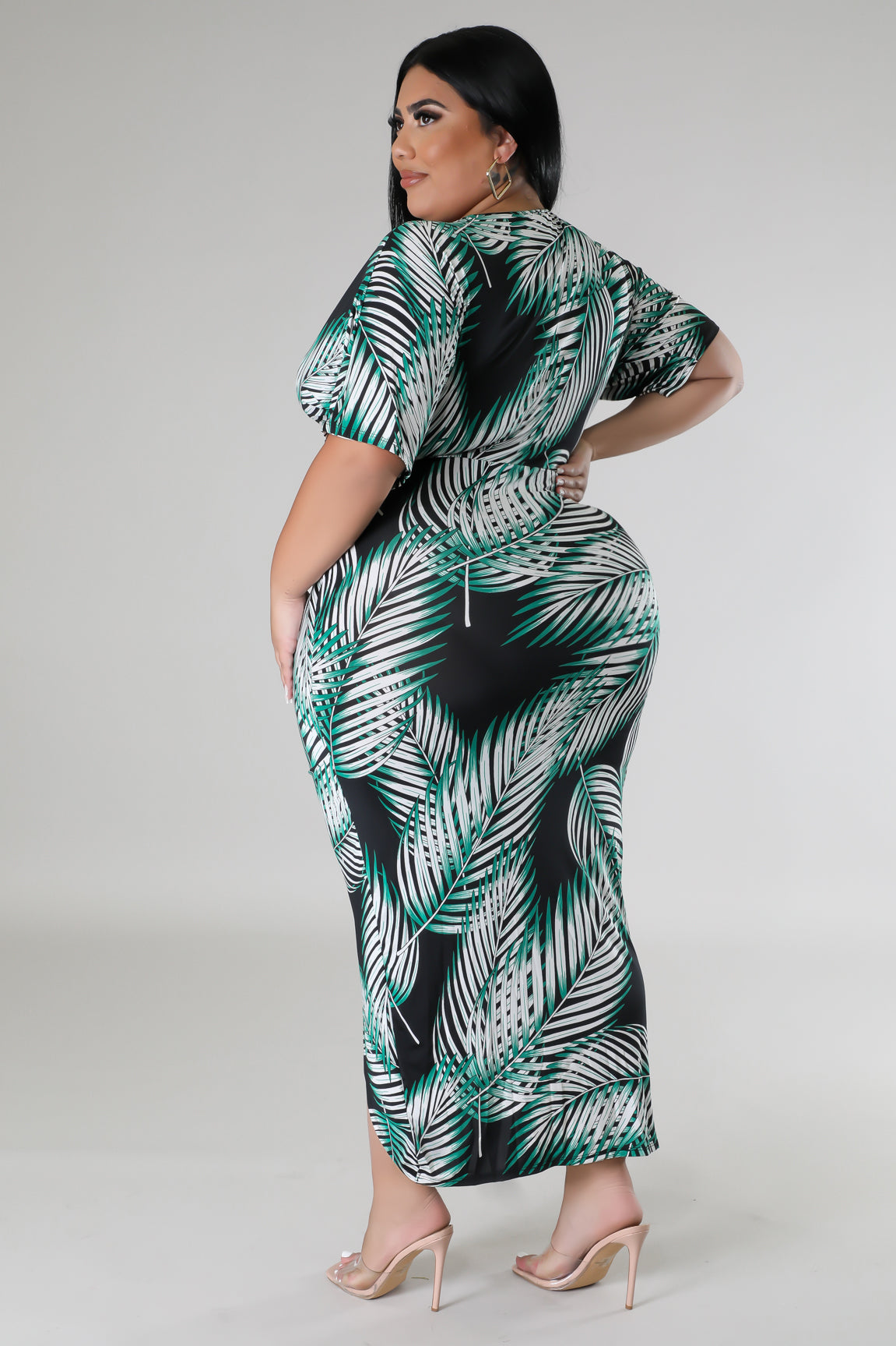 Palm leaves print plus dress