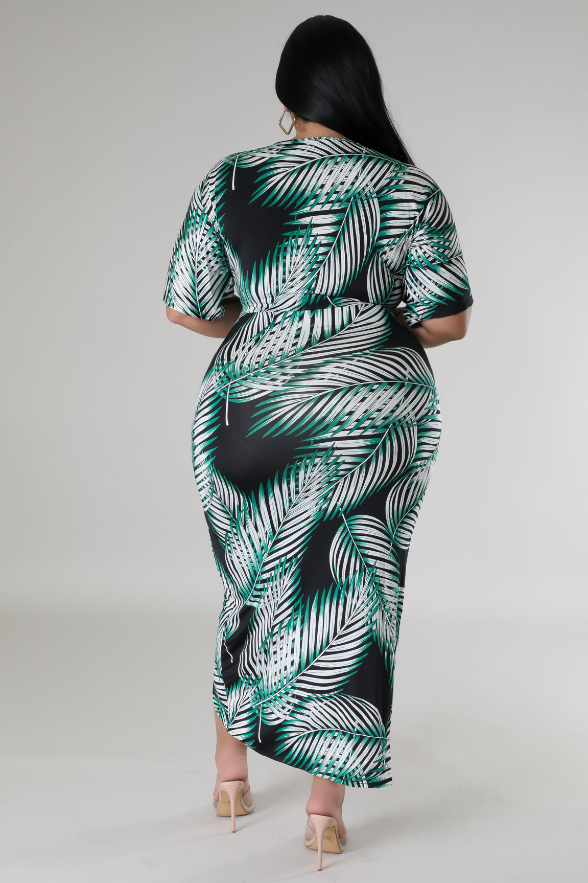 Palm leaves print plus dress