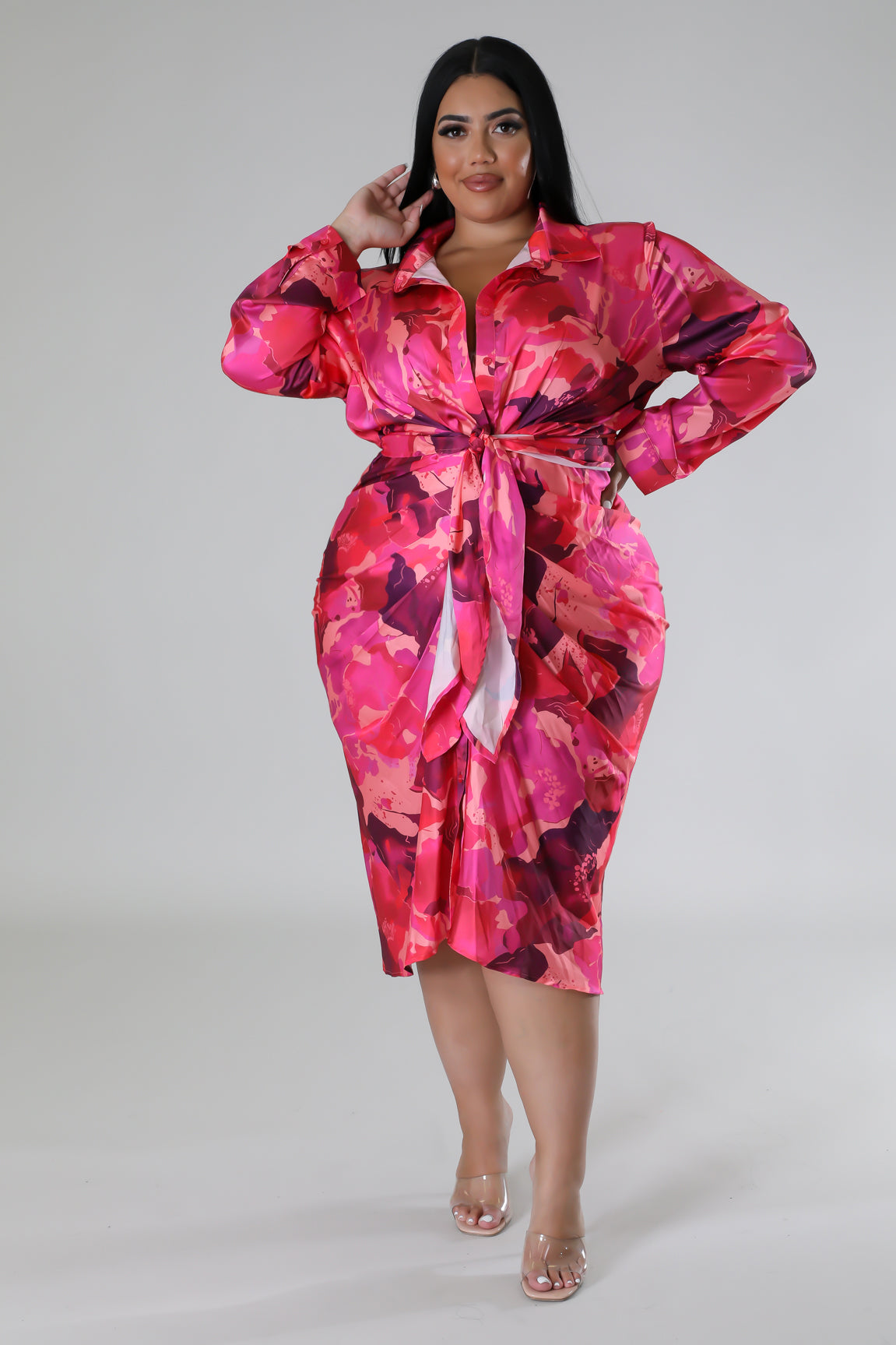 Floral vibes satin ruched dress