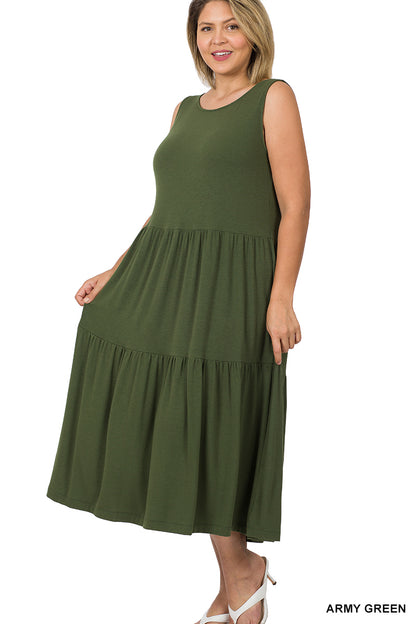 PLUS SLEEVELESS TIERED MIDI DRESS