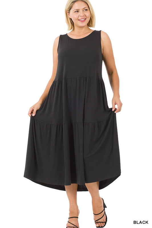 PLUS SLEEVELESS TIERED MIDI DRESS