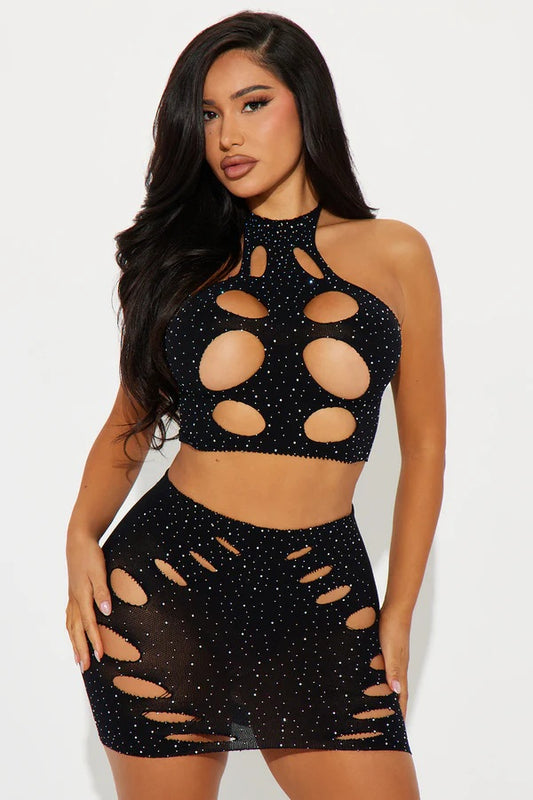 Sasha Rhinestone Dancer Bodystocking Set