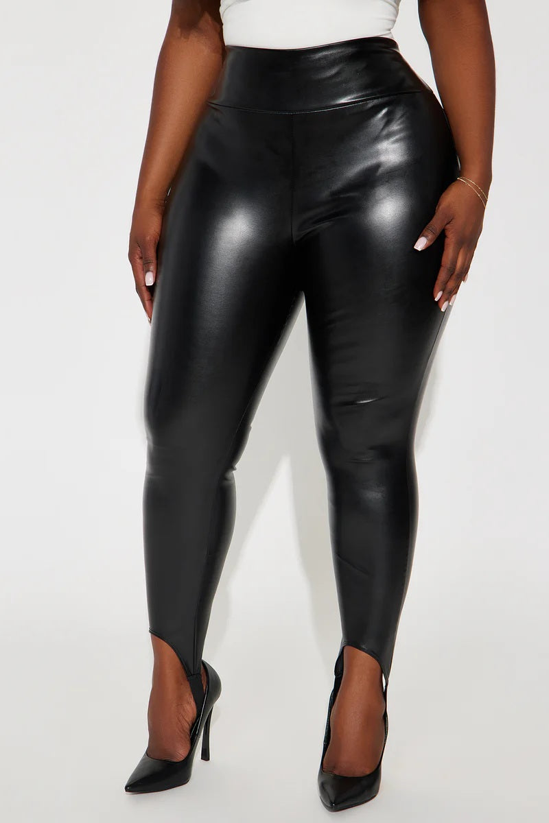 Stirrup faux leather leggings