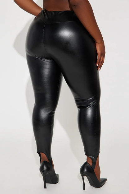 Stirrup faux leather leggings