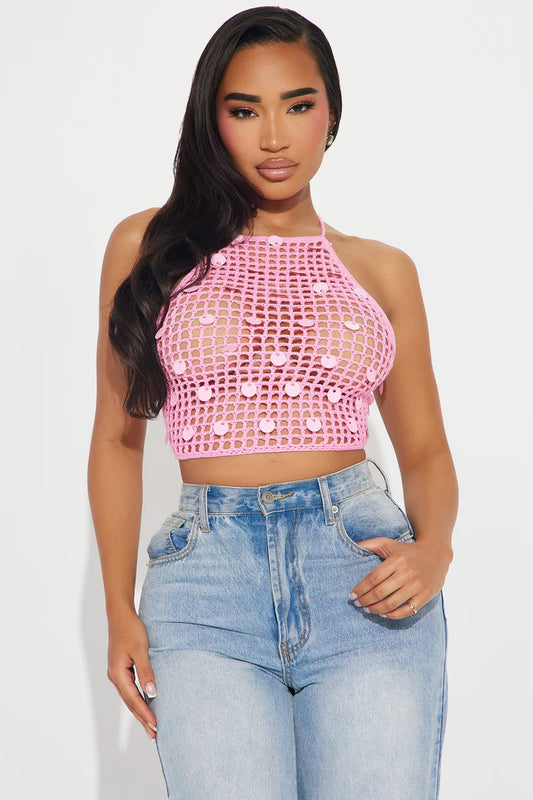 Weekend Vibe Sequin Crochet Top