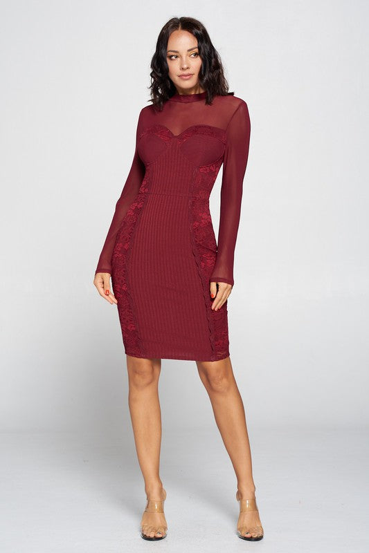 MESH LONG SLEEVE WITH LIB DRESS