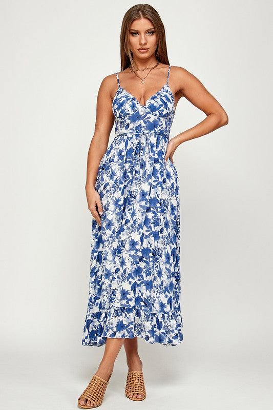 Floral Leaf Print Maxi Dress