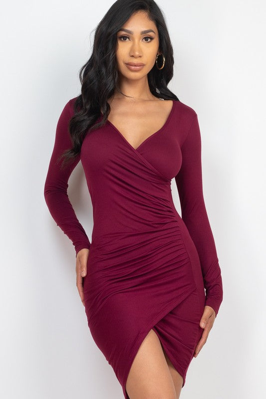 Shirred bodycon mini dress