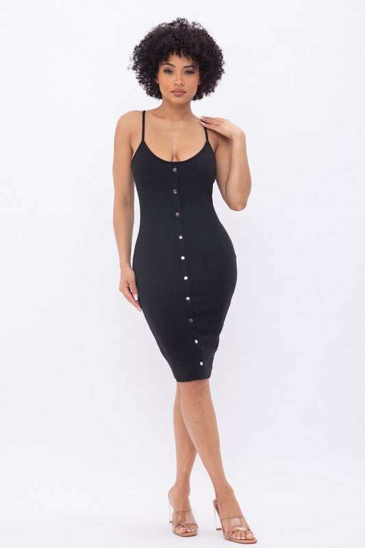 SPAGHETTI STRAP RIBBED MIDI DRESS