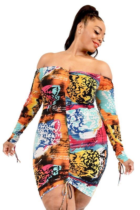 PLUS MULTICOLOR TIGER MASKS PRINT MINI DRESS