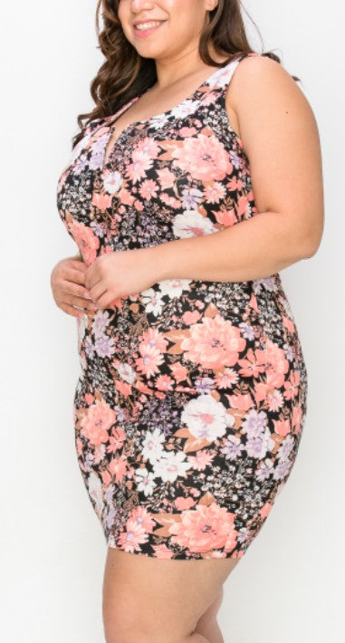 PLUS Floral V Bar Bodycon Dress