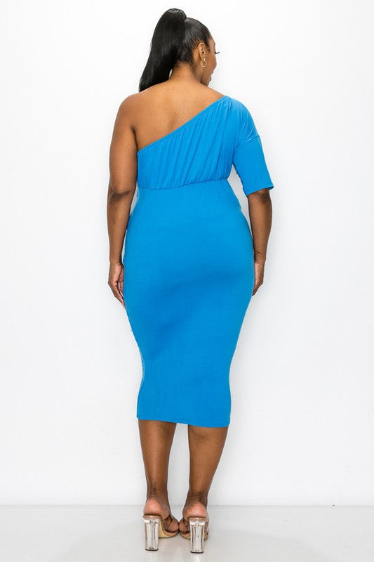 One Shoulder Wrap Tie Midi Dress