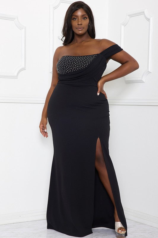 DRAPE FRONT PLUS SIZE MAXI DRESS