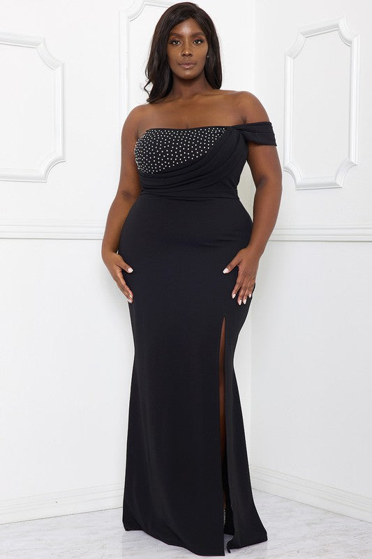 DRAPE FRONT PLUS SIZE MAXI DRESS