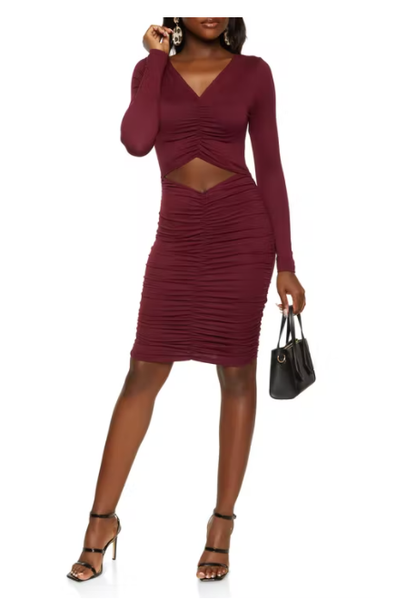 Ruched Cut Out Long Sleeve Dress