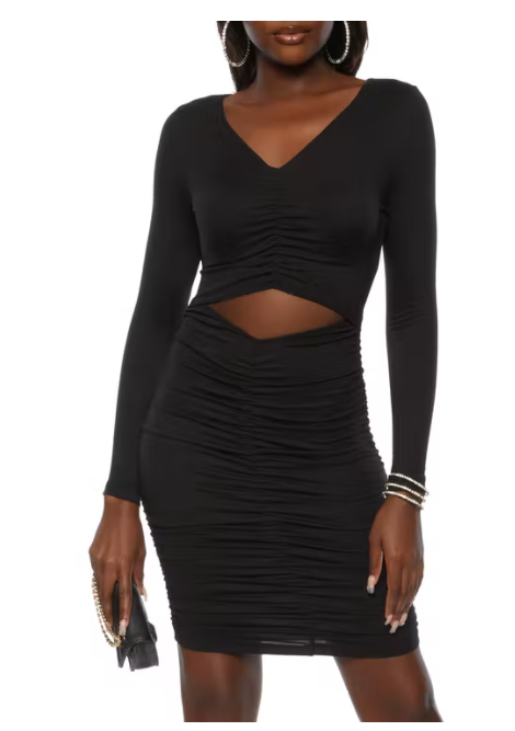 Ruched Cut Out Long Sleeve Dress