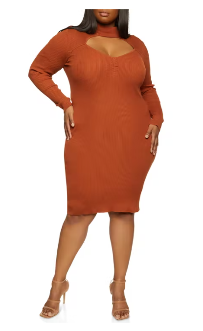 Plus Size Cut Out Mock Neck Dress