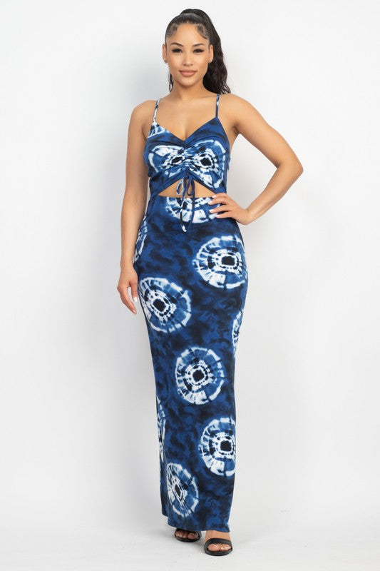 Tie-Dye Cutout Ruched Maxi Dress