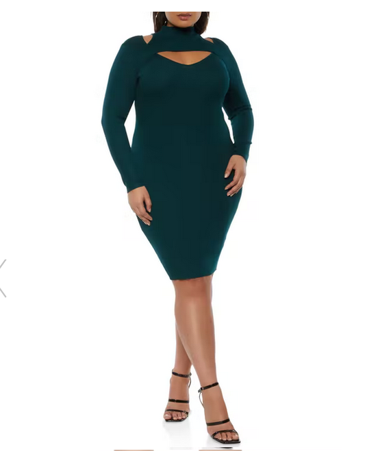 Plus Size Rib Knit Cut Out Midi Dress