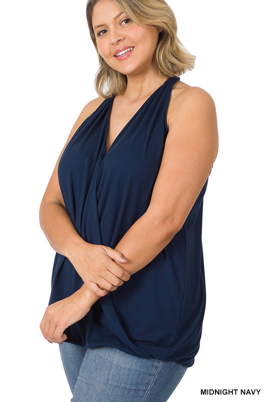 PLUS BRUSHED DTY SURPLICE HALTER TOP