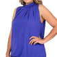 PLUS SLEEVELESS HIGH NECK PLEATED TOP WITH WAISTBAND